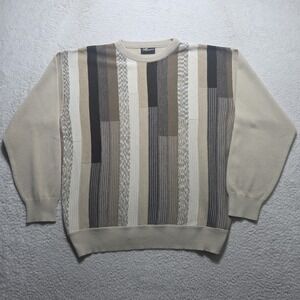 Massoti Crewneck Sweater Men's XL Textured Stripe Knit Made In Italy Wool Blend